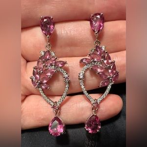Beautiful pink tourmaline cubic zirconia drop chandelier earrings